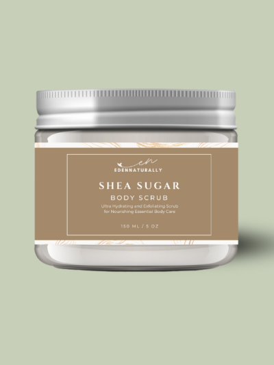 A container of shea sugar scrub